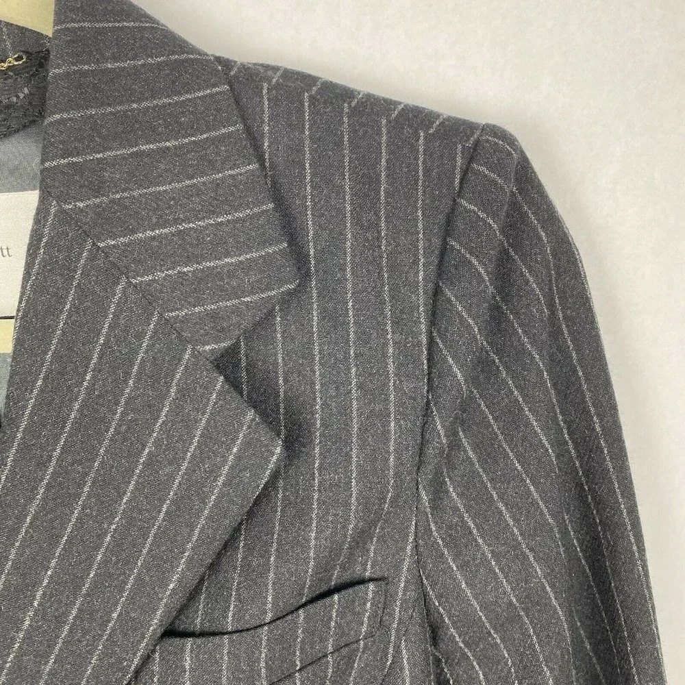 L.K. Bennett Womens Blazer Wool Gray Pinstripe One Button Size 12 Notched Collar - Picture 3 of 7